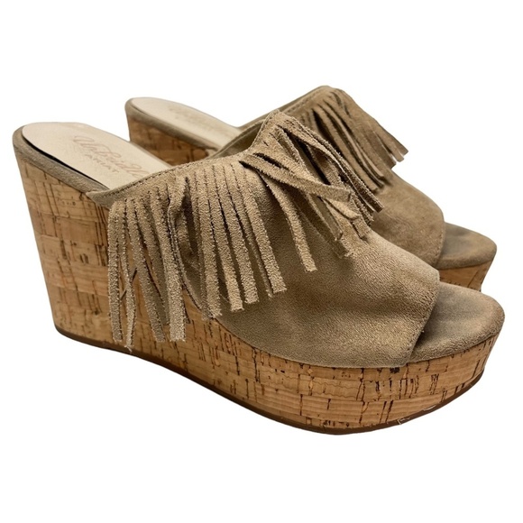Ariat Shoes - UNBRIDLED ARIAT Fringe Cork Platform Wedges Sandals Slides Beige Tan Shoes  7.5